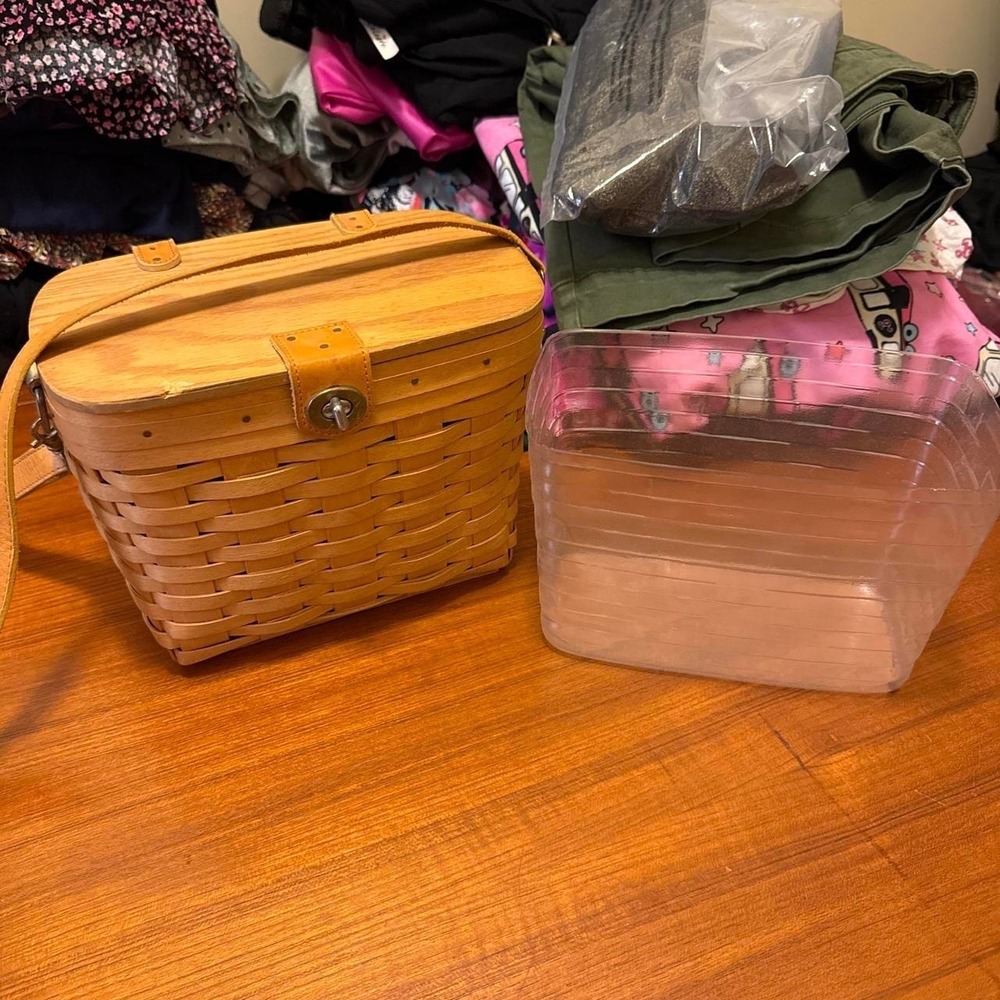 Longaberger Vintage Woven Wood basket Purse with Liner